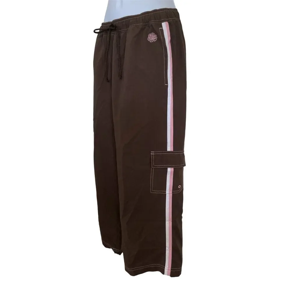 Vintage 90s Y2k Brown Sporty Stripe Athletic Wear Cropped Cargo Track Pants S - Picture 4 of 8